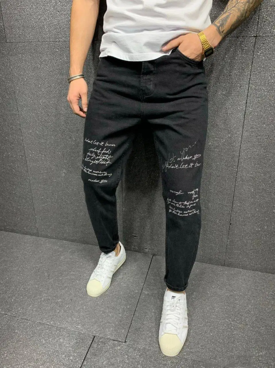 

STM Premium Black Boyfriend Words Men's Jeans
