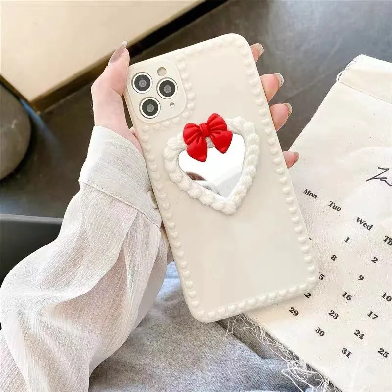 Японский Корейский стиль 3D бант макияж зеркальная крышка для iPhone 12 11 13 Pro Max Mini X XR XS