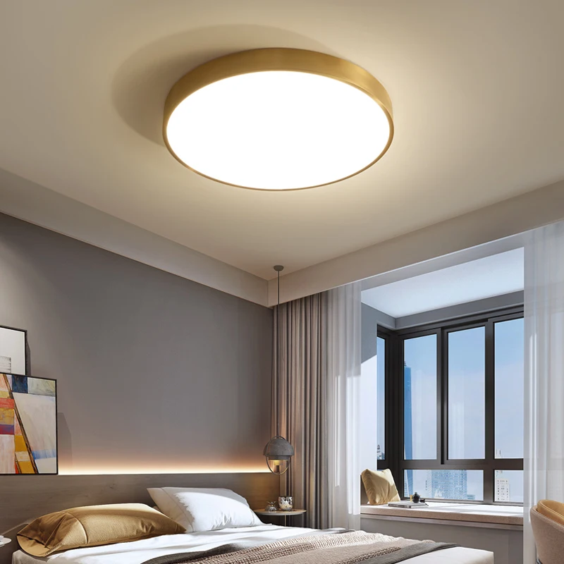 Lámpara de techo fina de cobre, luz LED redonda minimalista moderna para habitación, pasillo