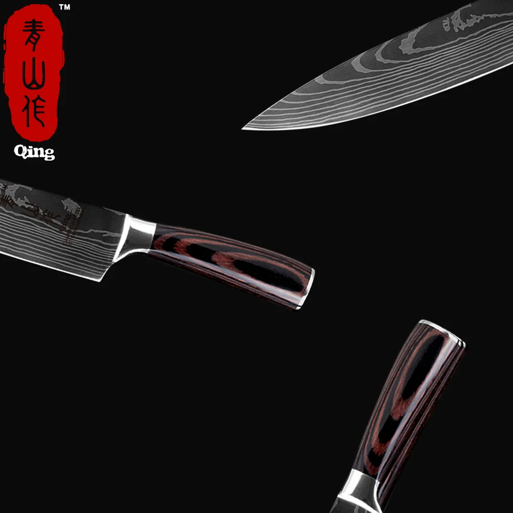 Цин 8 дюймов нож шеф-повара имитирует дамасский узор кухонный из нержавеющей