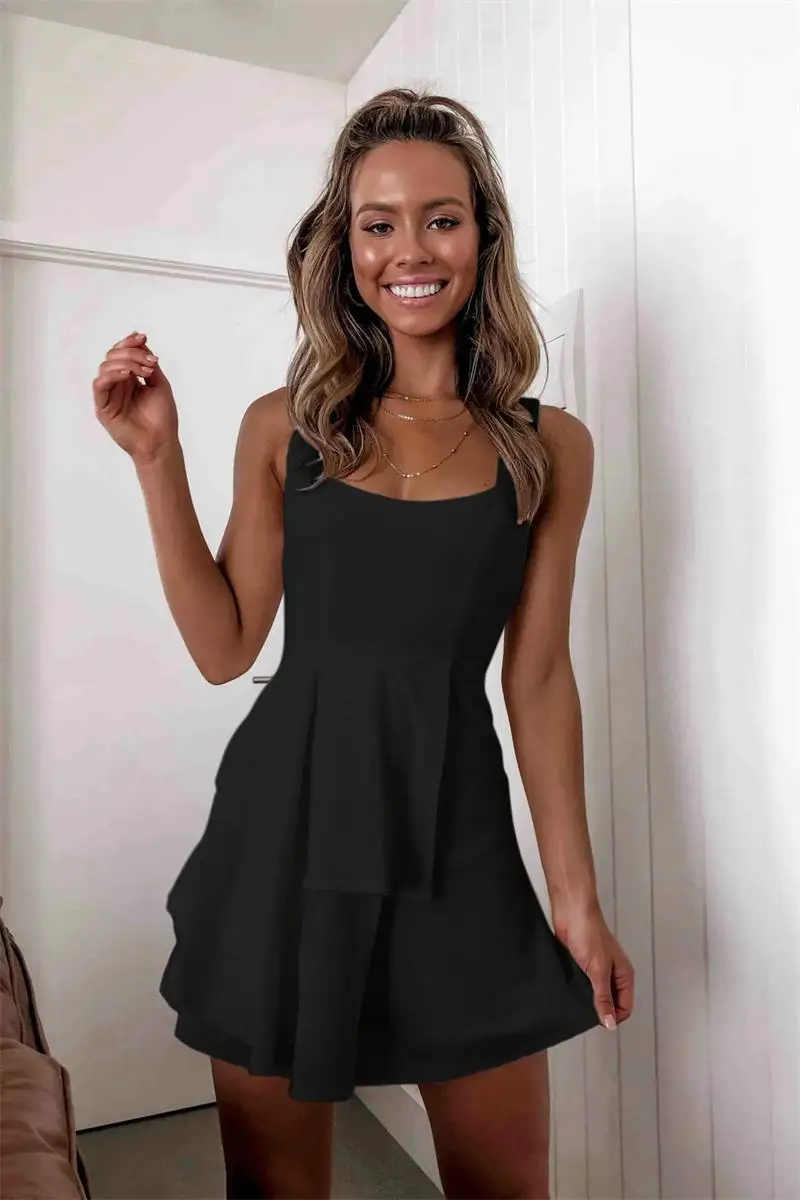 

2021 summer new sexy lace cross sleeveless backless dress women dress