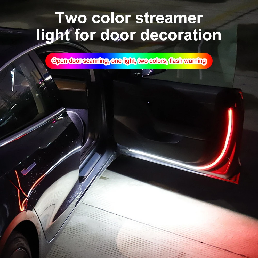 

120cm Universal Car Door Lights LED 12V Safety Warning Strobe Signal Lamp Strip Auto Flexible Waterproof Anti Rear-end Collision