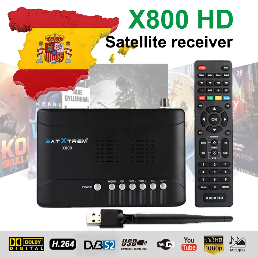Satxtrem X800 HD 1080P DVB-S2 цифровой спутниковый ресивер тюнер DVB S2 сосуд с USB WiFi приемник Dollby AC3 Cam Испания
