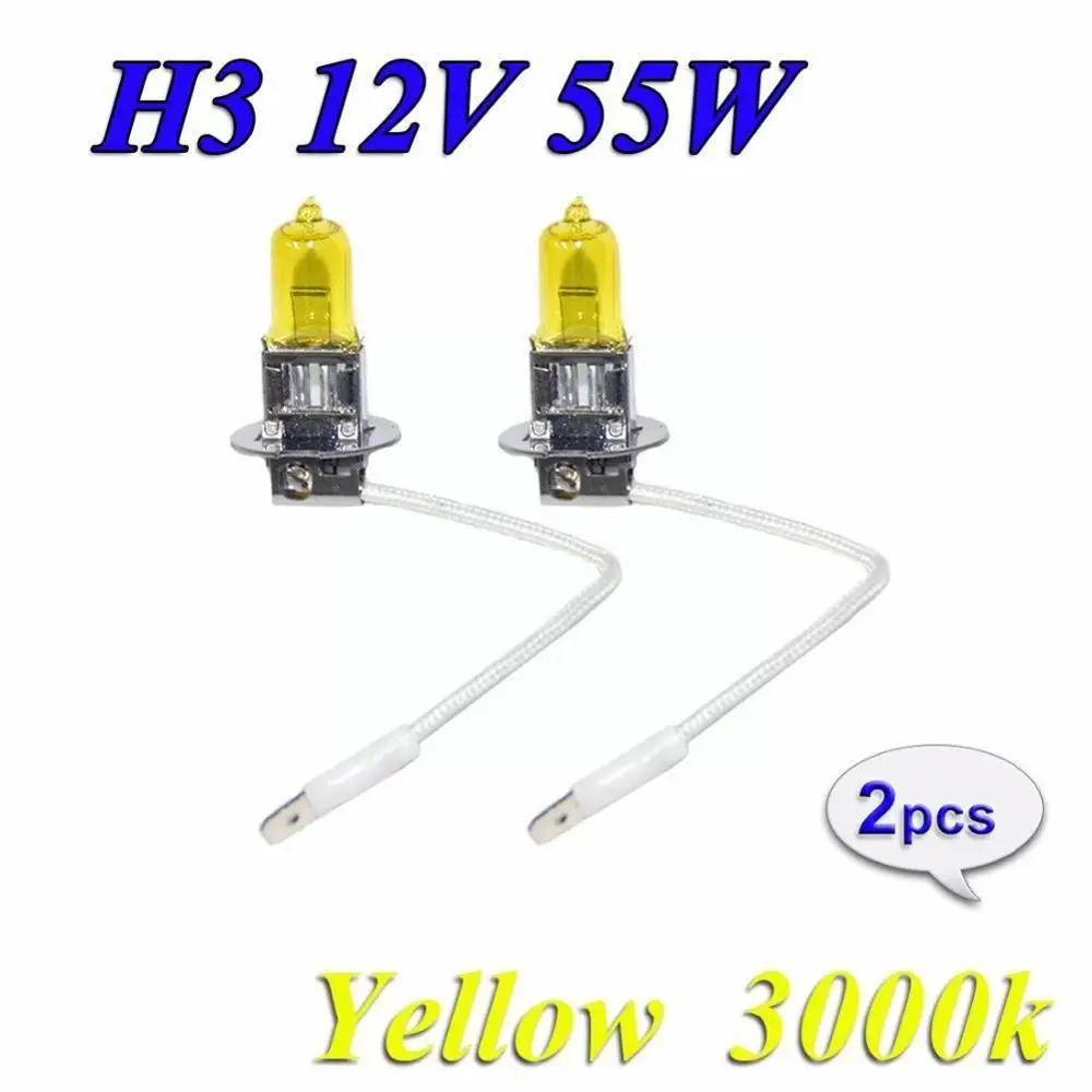 

2 шт., Сверхъяркие желтые автомобильные лампы H3 12 В 55 Вт 3000 К