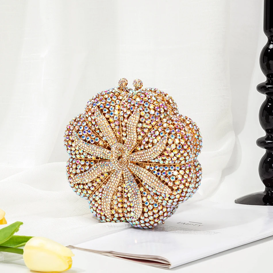 Вечерние клатчи с бриллиантами в виде тыквы для свадебной вечеринки женские