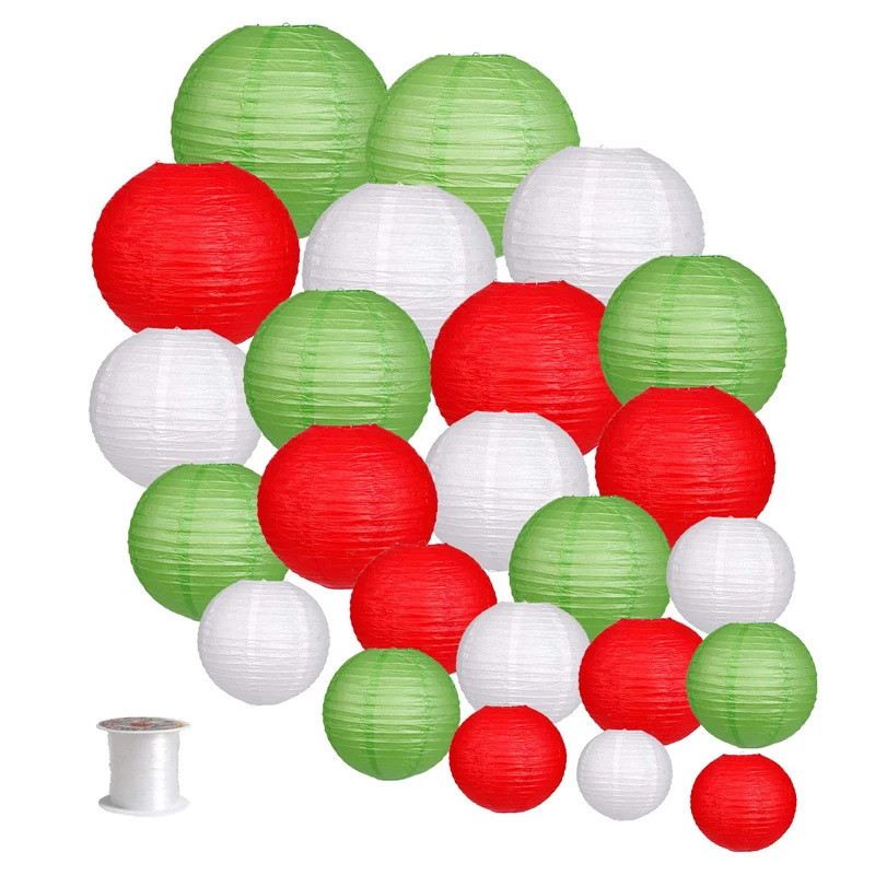 

24 pcs 6"-12" White Red Green Paper Lantern Chinese Japanese Round lanterne papier lampion Wedding Christmas Parties Decorative