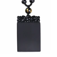 free shipping pure and natural obsidian pendant necklace men and womens crystal rectangular pendant good luck