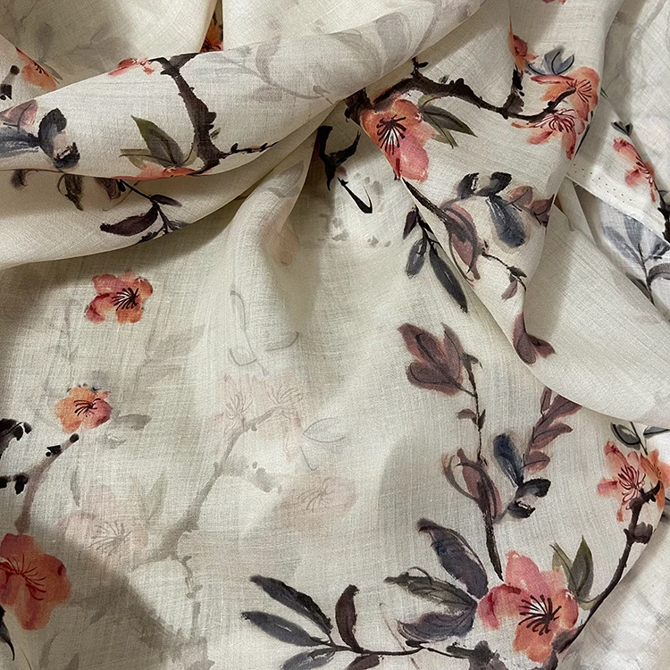 

Высококачественная натуральная чистая ткань рами с красным цветочным принтом в стиле пэчворк высококачественные дизайнерские строчки для платья