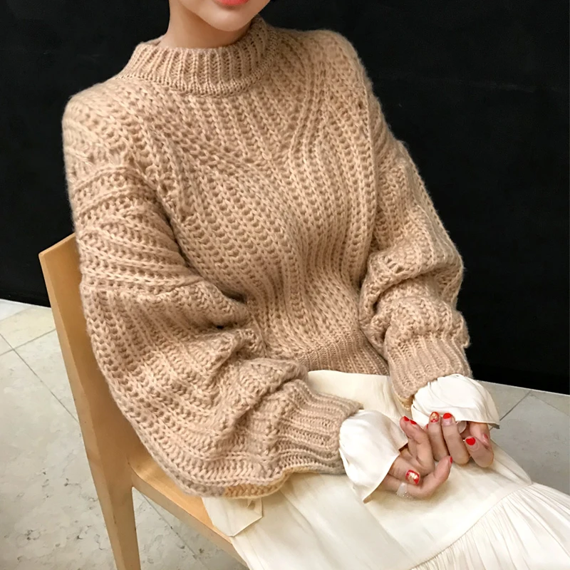 

YAMDI sweater women pullover vintage loose knitted woman spring winter oversized elegant cute jumper 2020 thick korean knitwear