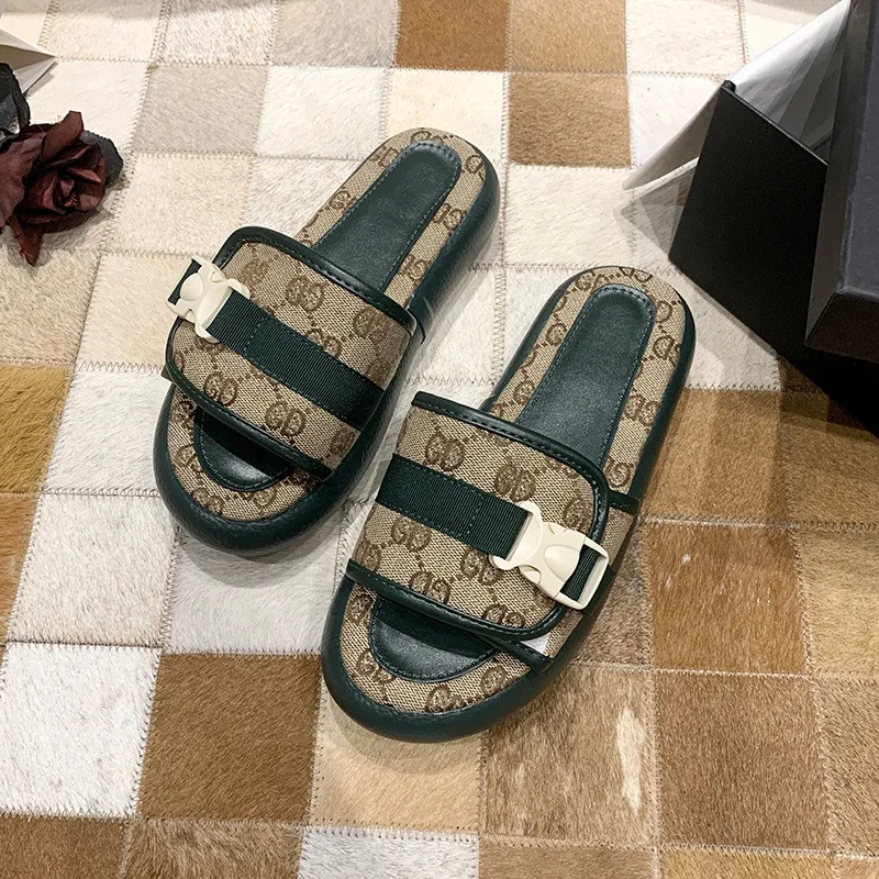 

2021 Fashion Women's Sandals Designer Shoes Luxury Slippery Summer Fashion Wide Flat Slippers Sandals Slippers Buckle Fashion