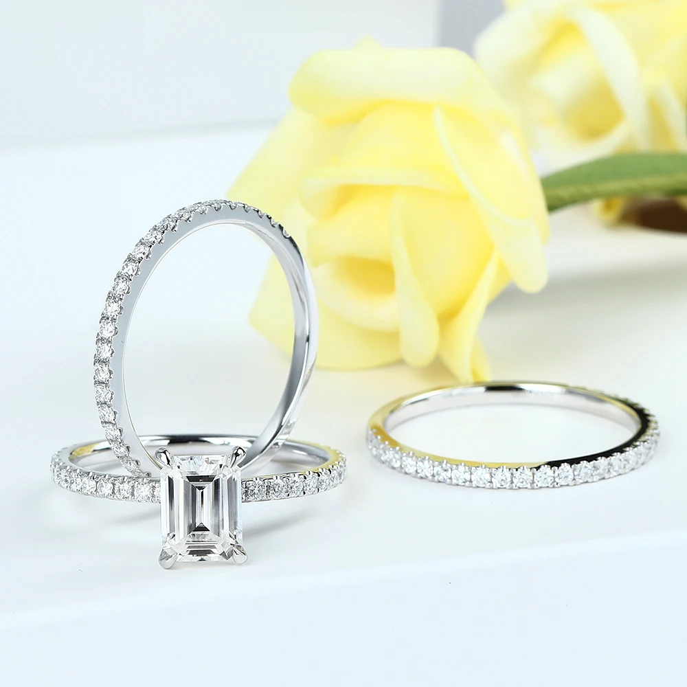 Veryins 14K белое золото 2ct 6*8 мм изумруд огранки Moissanite скрытые Halo обручальное кольцо
