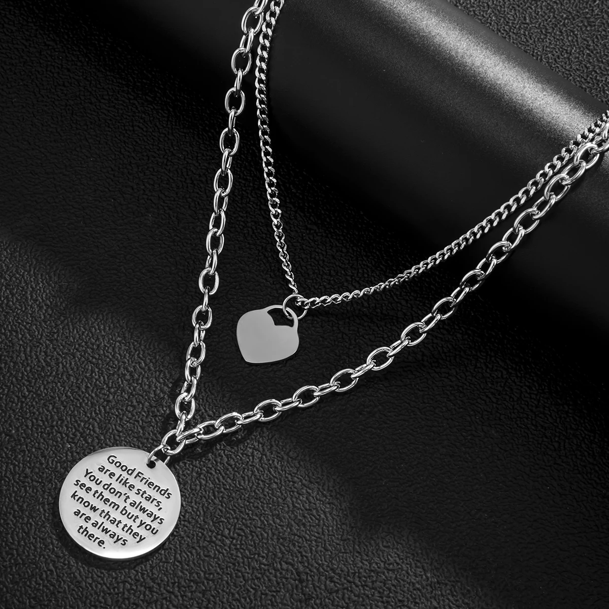 

KunJoe Fashion Hiphop Silver Color Long Chain Necklace for Women Punk Multilayer Square Geometry Pendant Necklace Gothic Jewelry