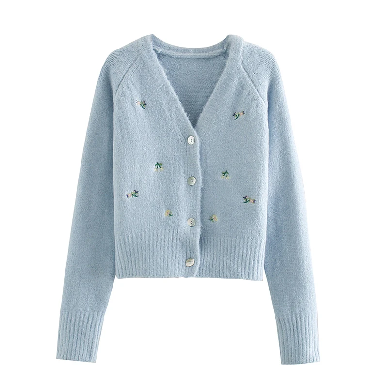 

Women 2020 Fashion Floral Embroidered Knitted Cardigan Sweater Vintage V Neck Long Sleeve Female Outerwear Chic Tops
