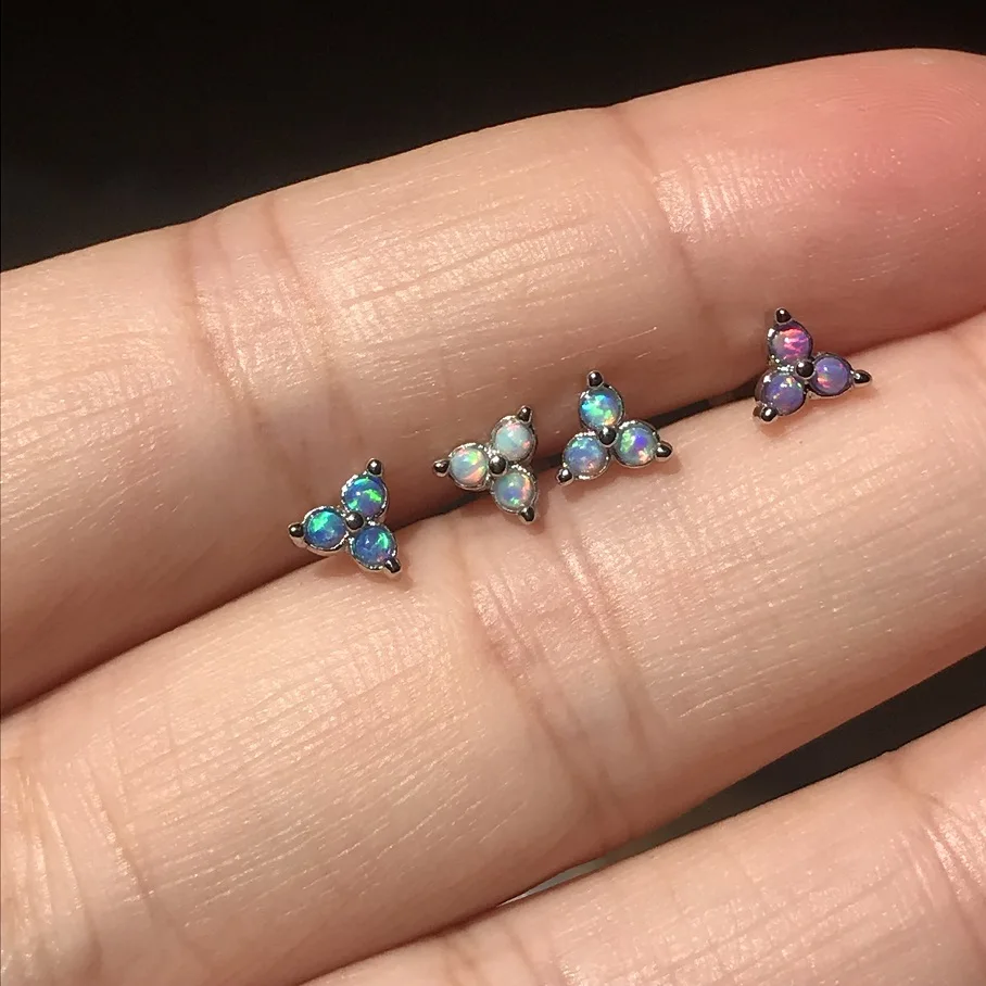 

1PC Triple Opal Labret Piercing Ear Tragus Helix Cartilage 16G Surgical Steel Internal Thread Daith Lip Earring For Woman