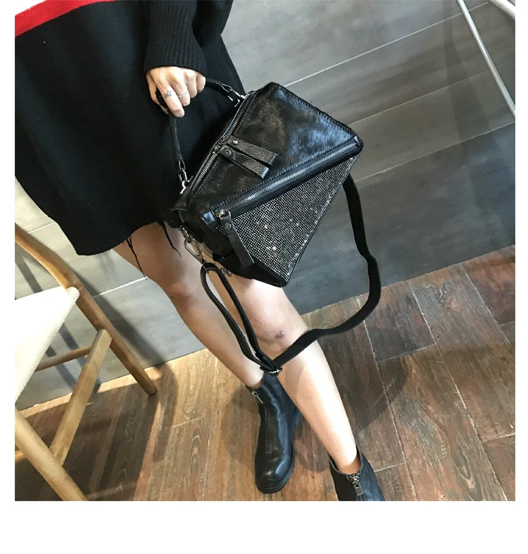 Fashion Horse Hair Messenger Bags Diamonds Satchels Horse Hair Patchwork handbag adies hand bags Diamonds Patchwork handbags