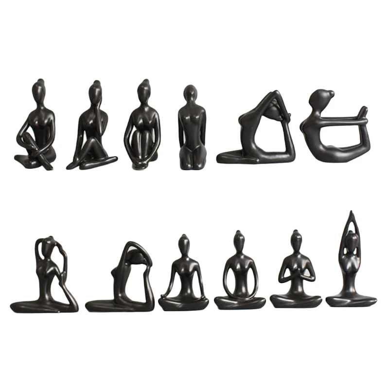 

12pcs/Set Meditation Yoga Pose Statue Figurine Ceramic Yoga Figure Set Decor N1HA