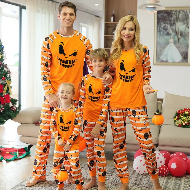 

Halloween Family Matching Outfits Grimace Striped Pajama for Adult Kids Cosplay Party Family Look Pumpkin Costumes Sleepwear