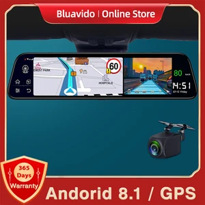 Bluavido 12 дюймов Автомобильное зеркало заднего вида 4G ADAS Android GPS Navi DVR 3 в 1 HD 1080P видеорегистратор для вождения двойная камера