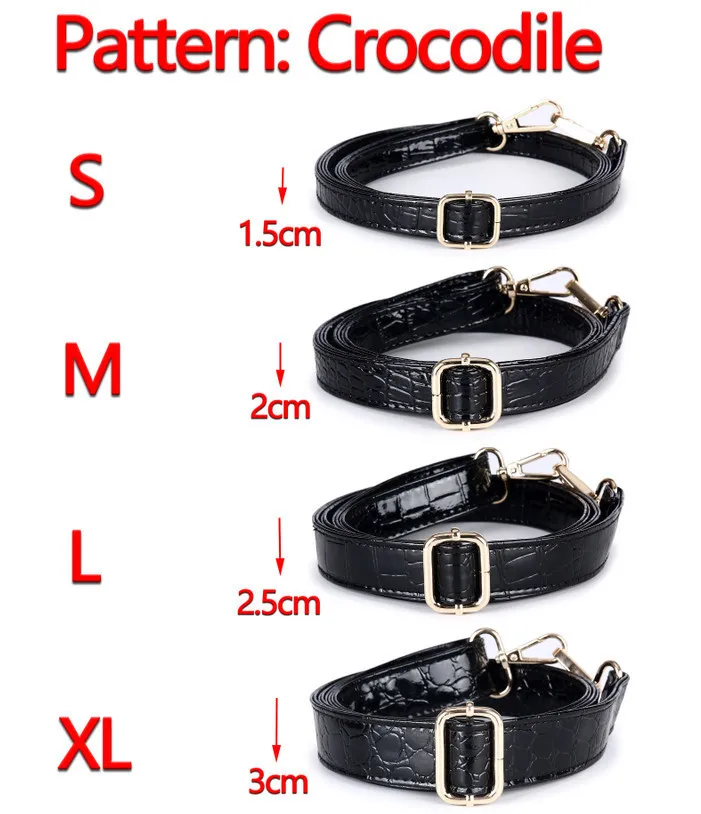 Crocodile black Длинная регулируемая черная сумка ремешок Diy Замена PU кожаные сумки на ремне, ремни для сумок, кошельки(4 металлических цвета - Цвет: Crocodile black