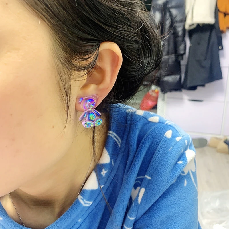 

69HB 4 Pairs Cute Mini Candy Clear Bear Ear Studs Women Girls Earrings Jewelry Gifts