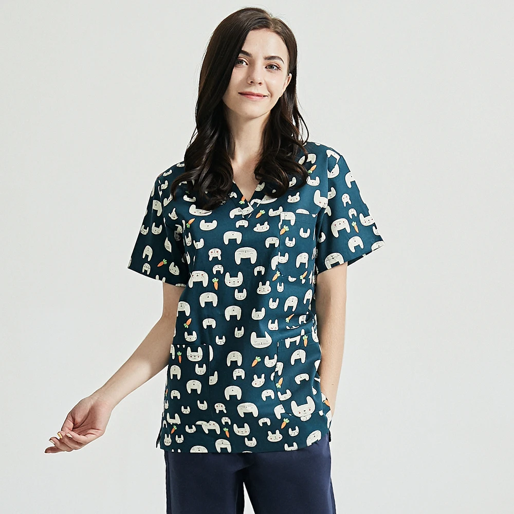 Услуги здравоохранения мультфильм печати скрабы Топ хлопковое для спа Униформа