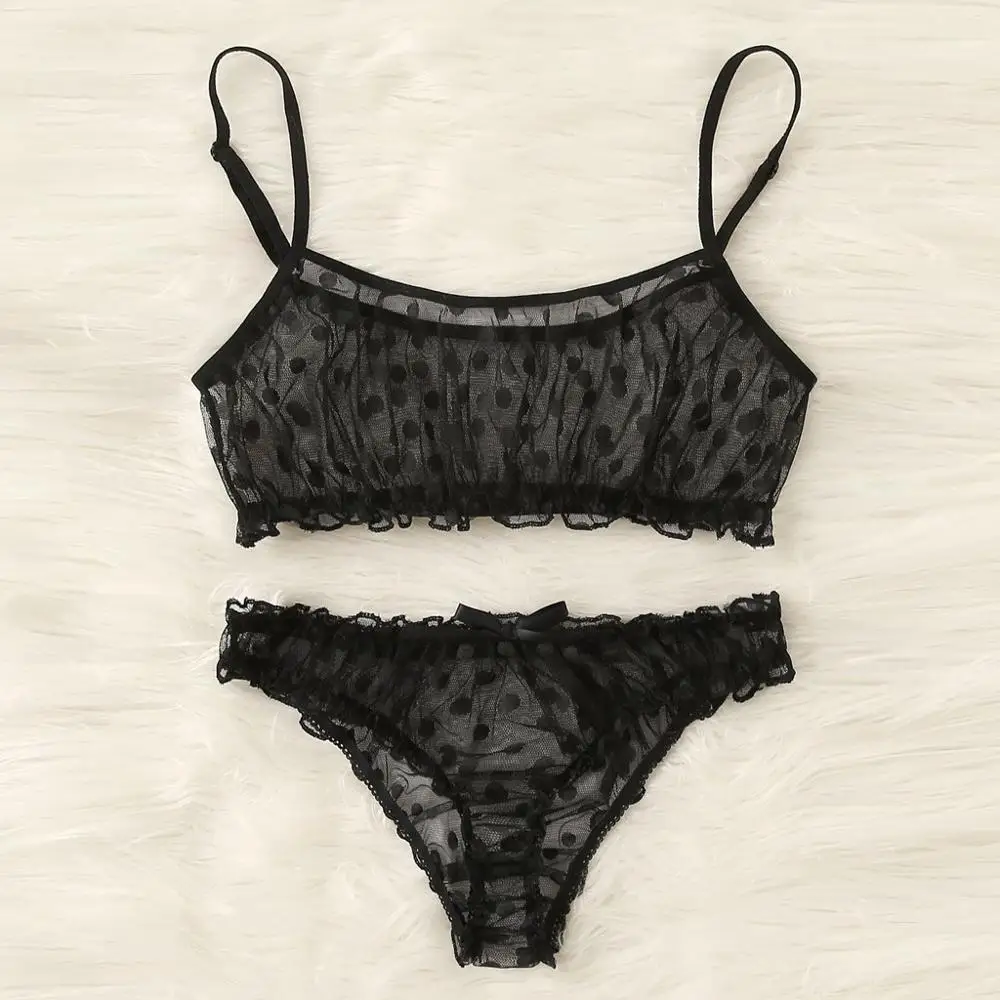 Комплект женского нижнего белья бюстгальтер в горошек кружевное белье с бантом