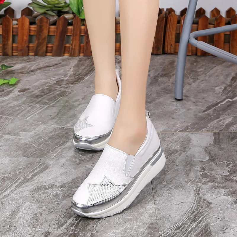 Fujin Platform Shoes Wedge Women Sneakers leather Slip on Creepers Vulcanized Slipon Spring Autumn | Обувь