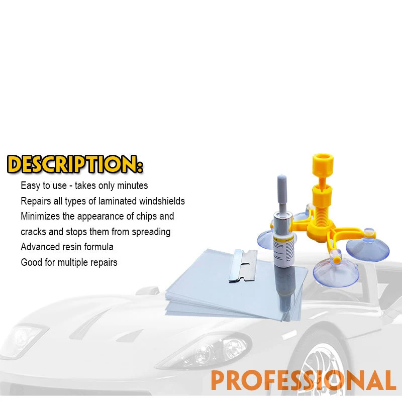 Набор инструментов для ремонта автомобильных стекол жидкость на присоске с