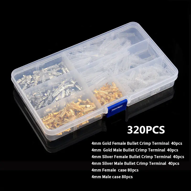 80Sets 4.0mm 320PCS 80/50 комплектов, пулевые клеммы для автомобиля, мотоцикла, 4 мм, мужской и женский провод, обжимные разъемы, клемма с изоляционной оболочкой - Цвет: 80Sets 4.0mm 320PCS