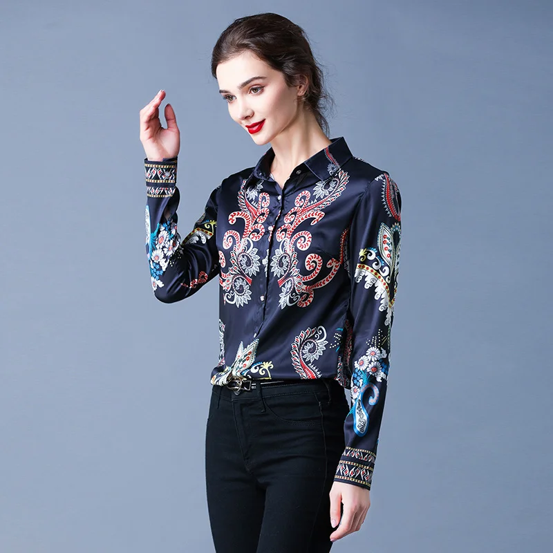 

Will spot the new women's temperament of Europe and the United States printing jacket fashionable joker lapel long sleeve shirts
