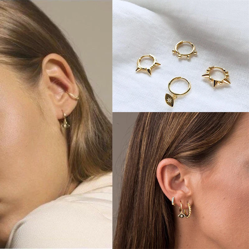

BOAKO Earrings For Women PendientesPlata925 Cross Hoop Earrings Dangle Cartilage Jewelry Ear Piercing Fast Fashion #19
