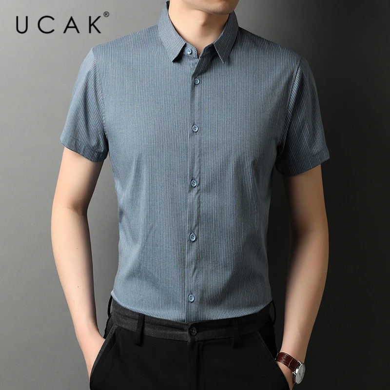 

UCAK Brand Turn-dwon Collar Shirt Clothing Streetwear Tops New Summer Arrival Short Sleeve Solid Color Shirts Men Clothes U6210