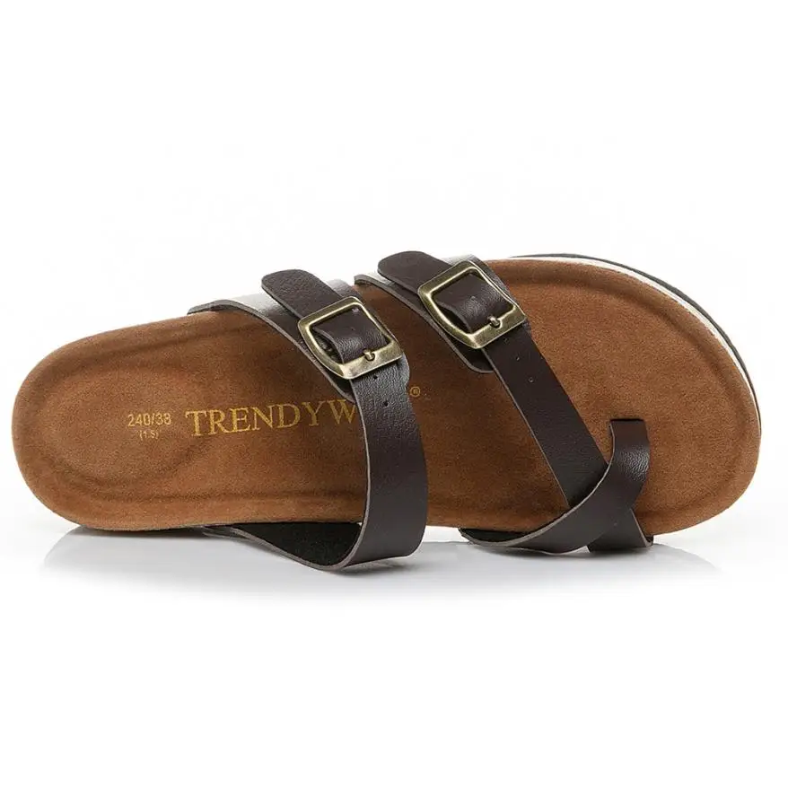 

FashionWomens Cross Toe Strap Flat Sandals beach shoes Thick-soled Cork Slippers chanclas de mujer marca thin shoes #4