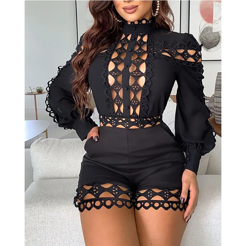 

Sexy Party Jumpsuit Women Summer Autumn Long Sleeve Hollow Out Nightclub Jumpsuit Overalls Skinny Club Jumpsuit Macacao Feminino
