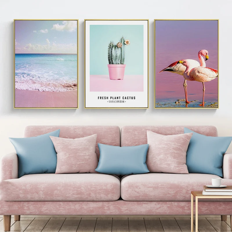 Nordic Розовый фламинго морской пейзаж на стену Арт холст картины Противоударная