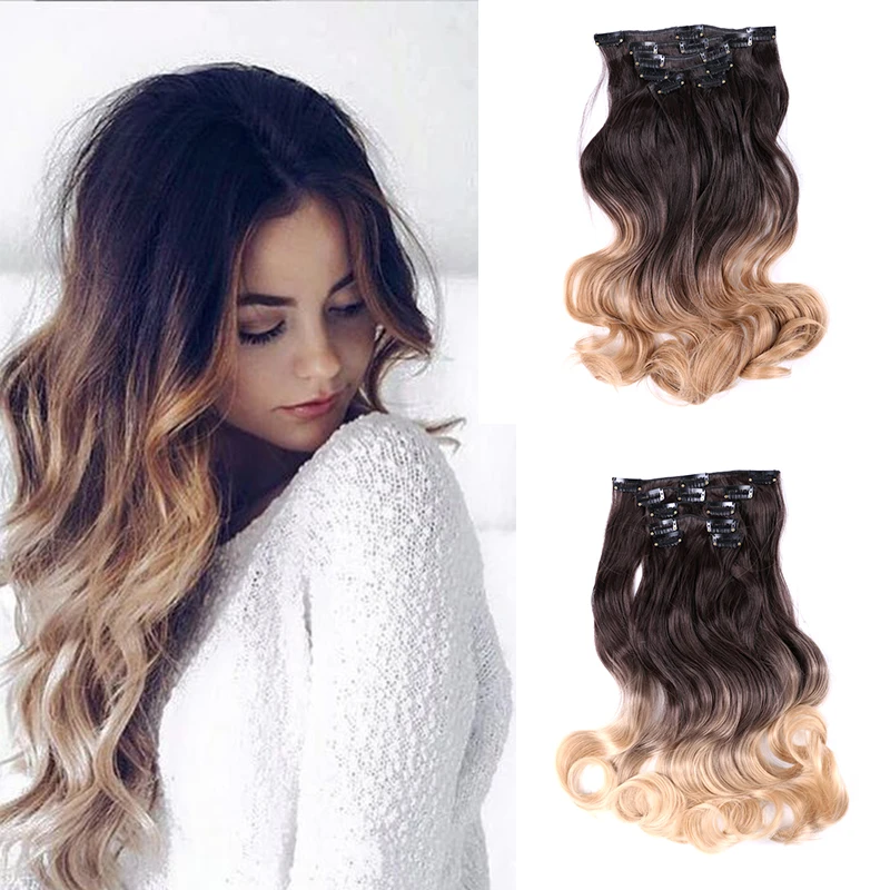 6 шт./компл. клип в наращивание волос Длинные прямые светлые волосы на заколках