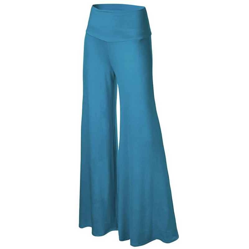 Женские длинные брюки-макси с высокой талией и широкими штанинами однотонные