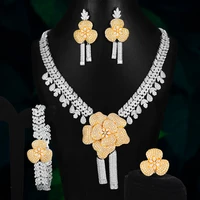 brand luxury shiny 4pcs flowers necklace bracelet earrings ring jewelry set for women brides wedding jewellery high quality