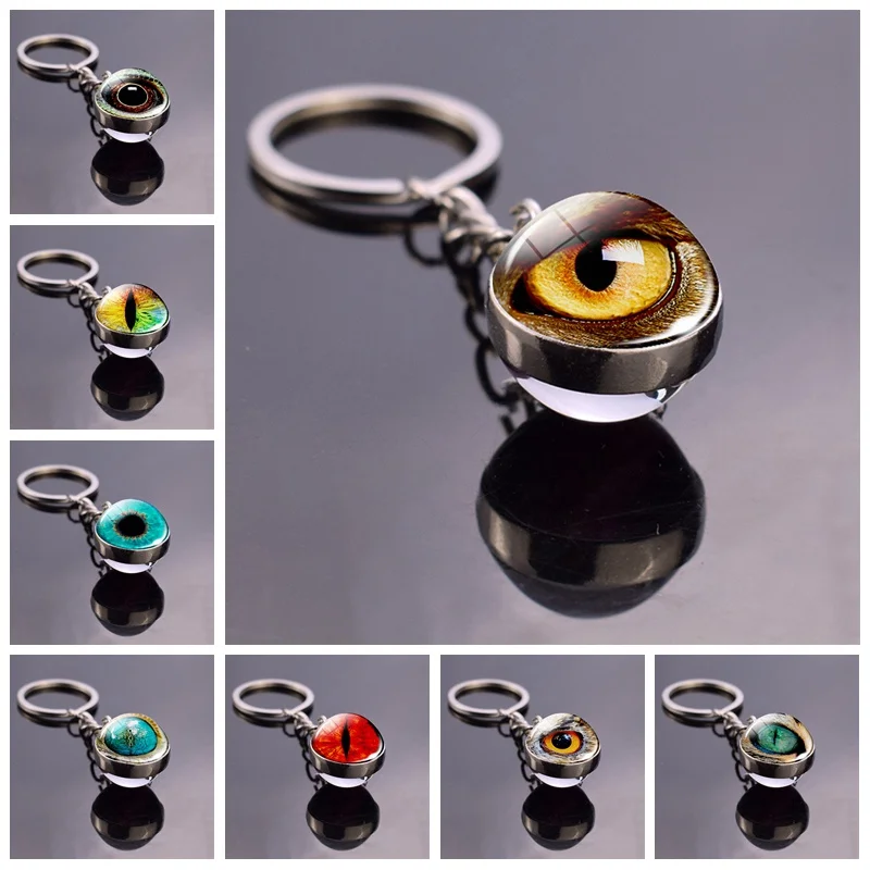 Брелок со стеклянным шариком и злыми глазами брелок в виде животного кота змеи