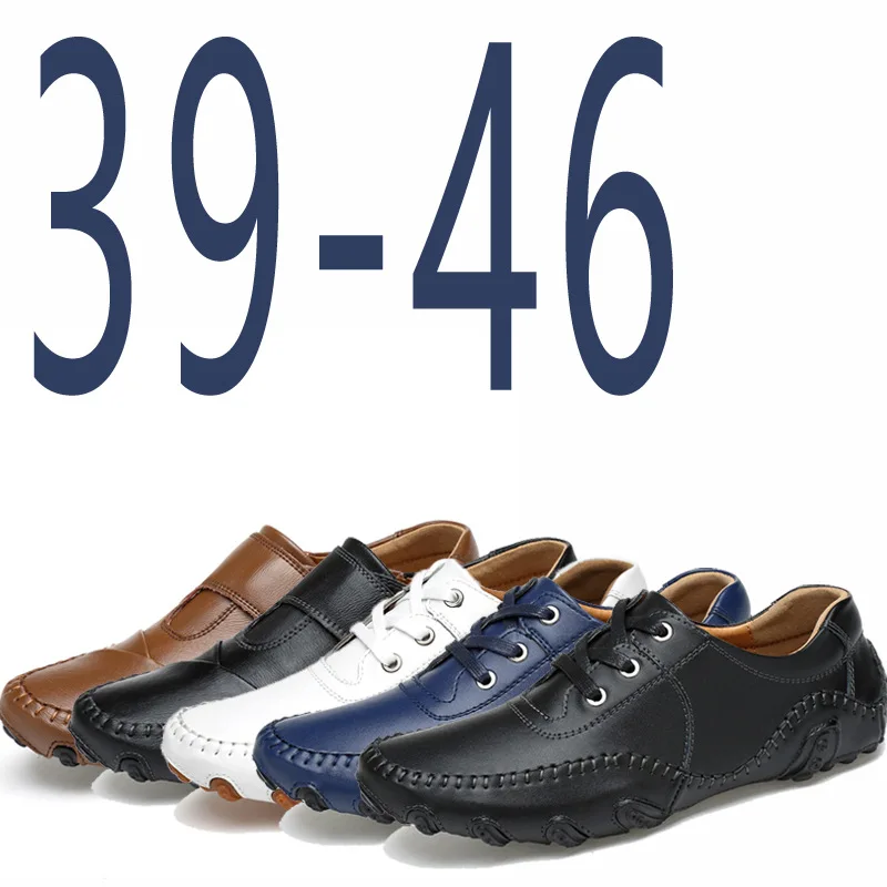 Genuine Leather Men Casual Shoes Luxury Brand 2019 Mens Loafers Moccasins Breathable Slip on Black Driving Plus Size 38-47 | Обувь