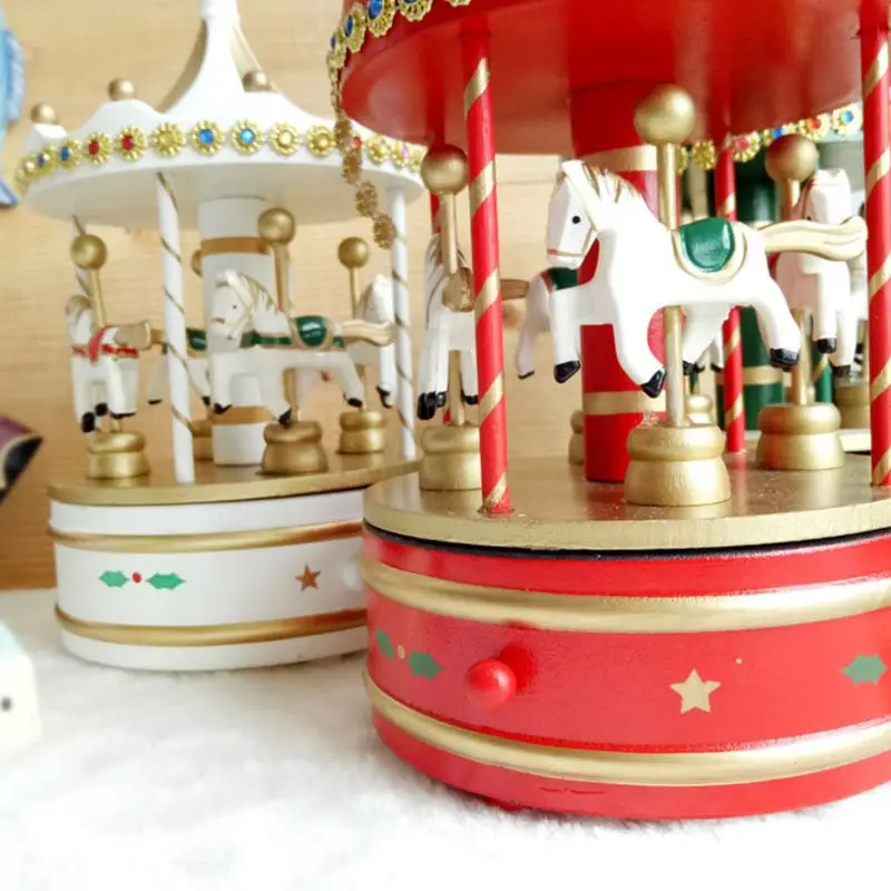 

Exquisite Wooden Classic Musical Carousel Music Box Cute Christmas Decorations Festive Desktop Ornaments Boutique Xmas