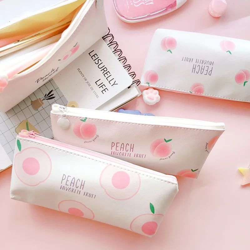 Прикольного персика в Карандаш Чехол холст Канцелярские сумка для девочки