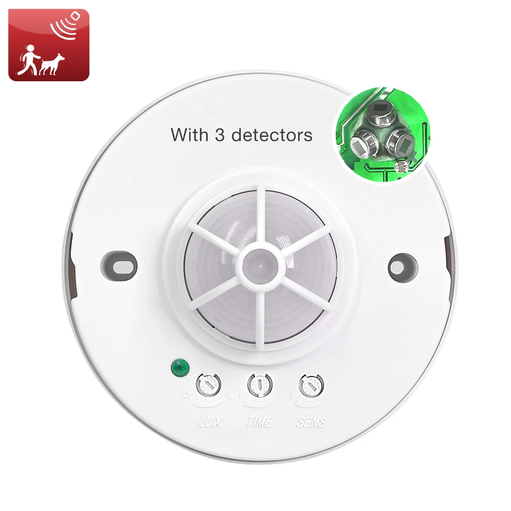Etouch 110V 220V AC Регулируемый 360 градусов Потолок PIR инфракрасный датчик движения тела с 3 детекторами светодиодный выключатель света белый 036B