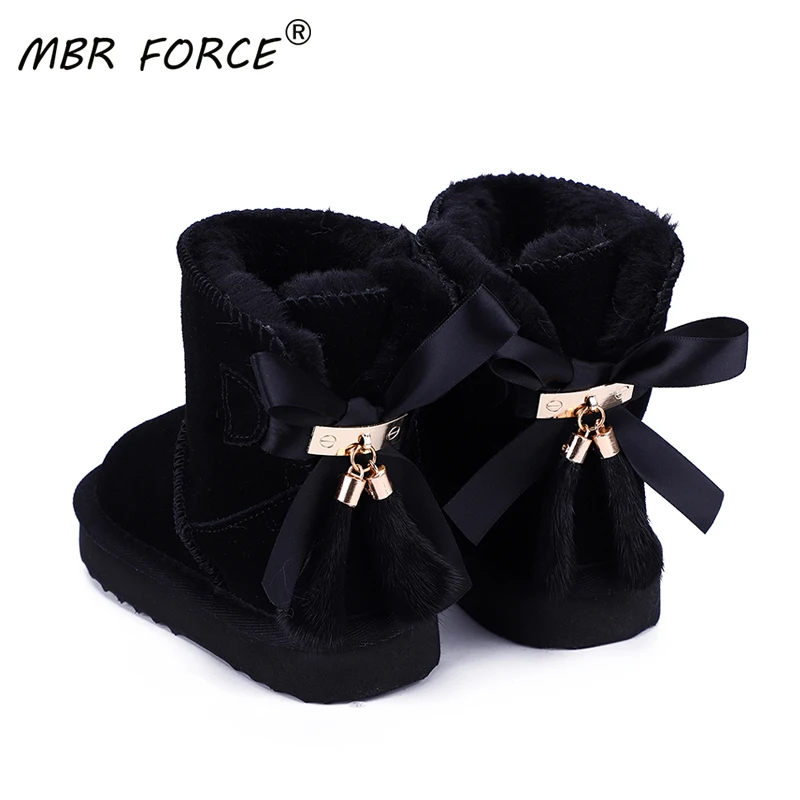 Модные детские теплые зимние ботинки MBR FORCE из натуральной воловьей кожи