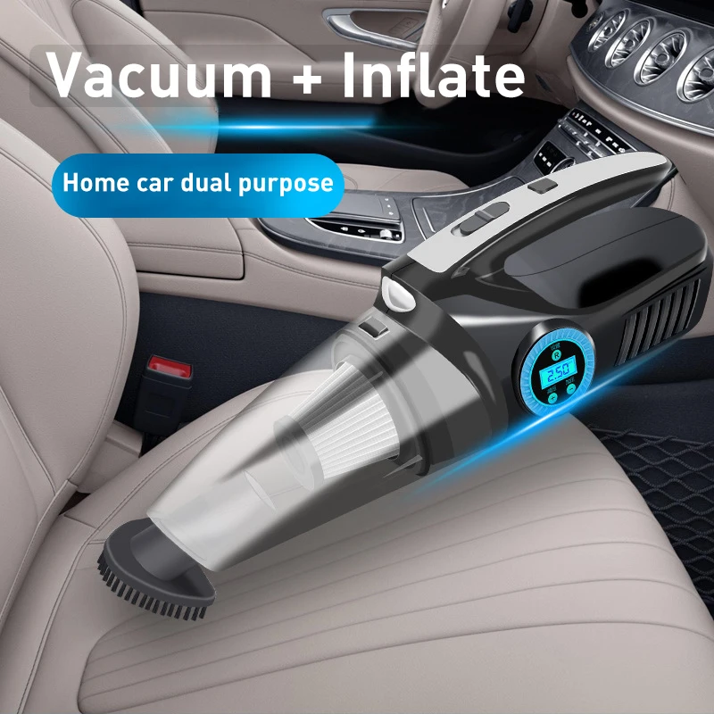 

4 In1 Wireless Charge Car Vacuum Cleaner Air Pump 120W Auto Tyre Inflatable Pump With LED Handheld Vacuum Cleaner Air Compressor