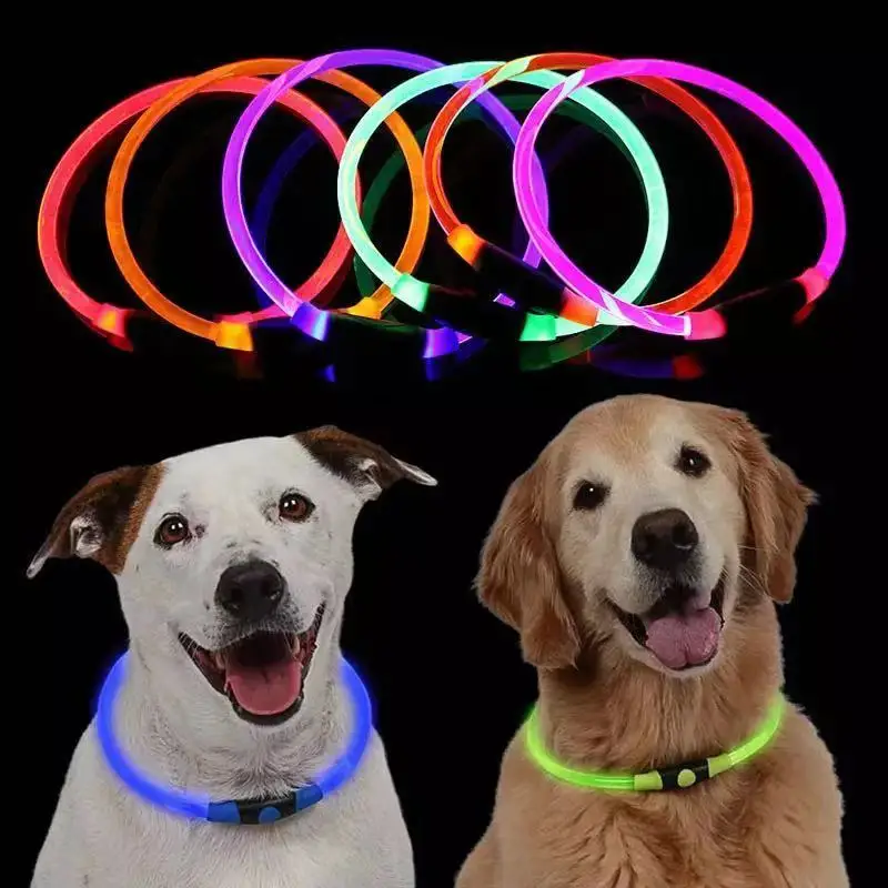 

Pet Dog Cat Collar Necklace USB Rechargeable Led Dog Full Body Luminous Collar Round Tube 6Colors Length Can Be Cut Pet Supplies