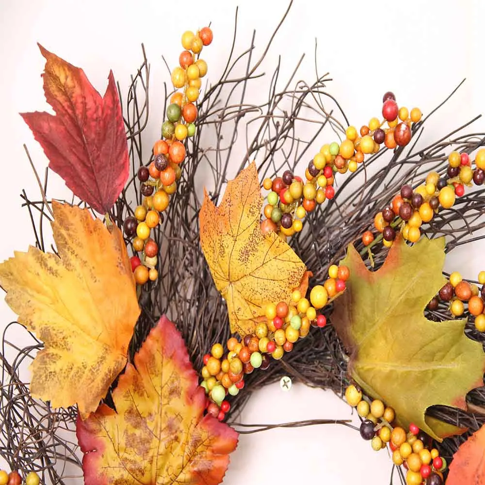 50 см Рождественский венок дверь настенное украшение ягода кленовый лист осенняя