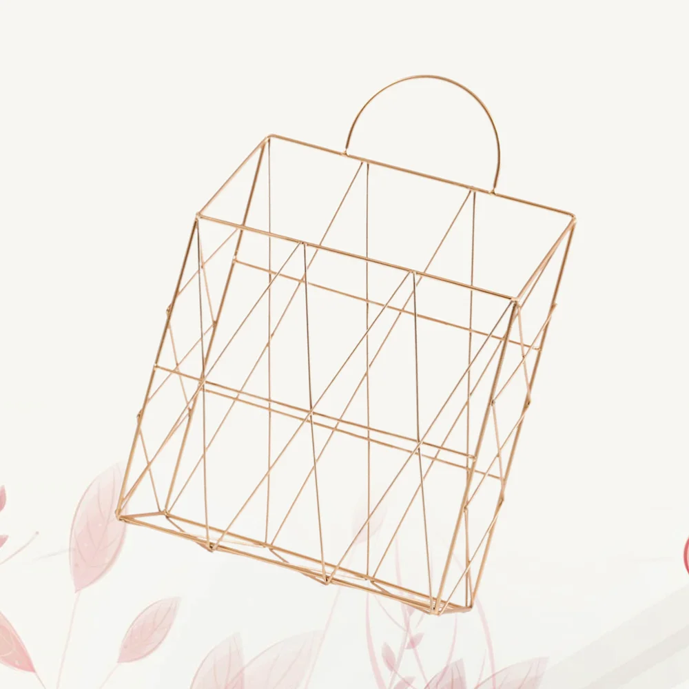 

1PC Iron Magazine Handle Storage Basket Wall Hanging Desktop Books Newspapers Storage Holder (Golden)