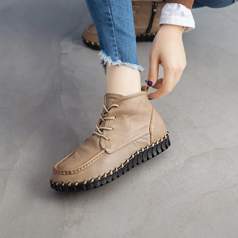 2019 г. Зимние ботильоны из натуральной кожи женская мягкая обувь ручной работы на