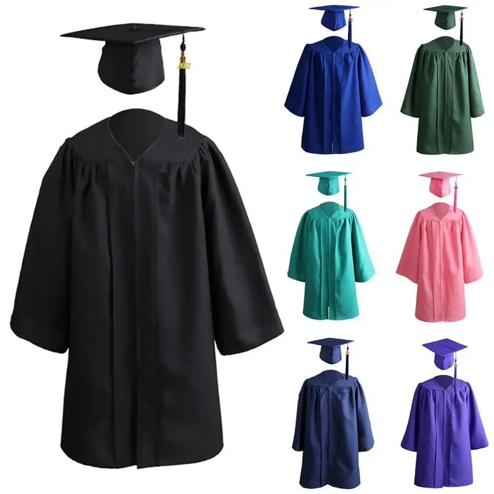 Black Bachelor Cloak University Academic Graduation Gown Robe Tassel Doctoral Mortarboard Cap Set Cosplay Costume School Uniform